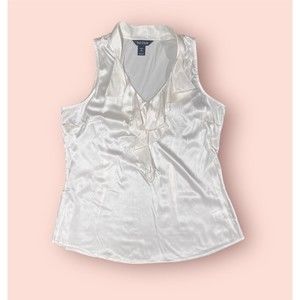 White House Black Market Silk Cream Blouse Medium